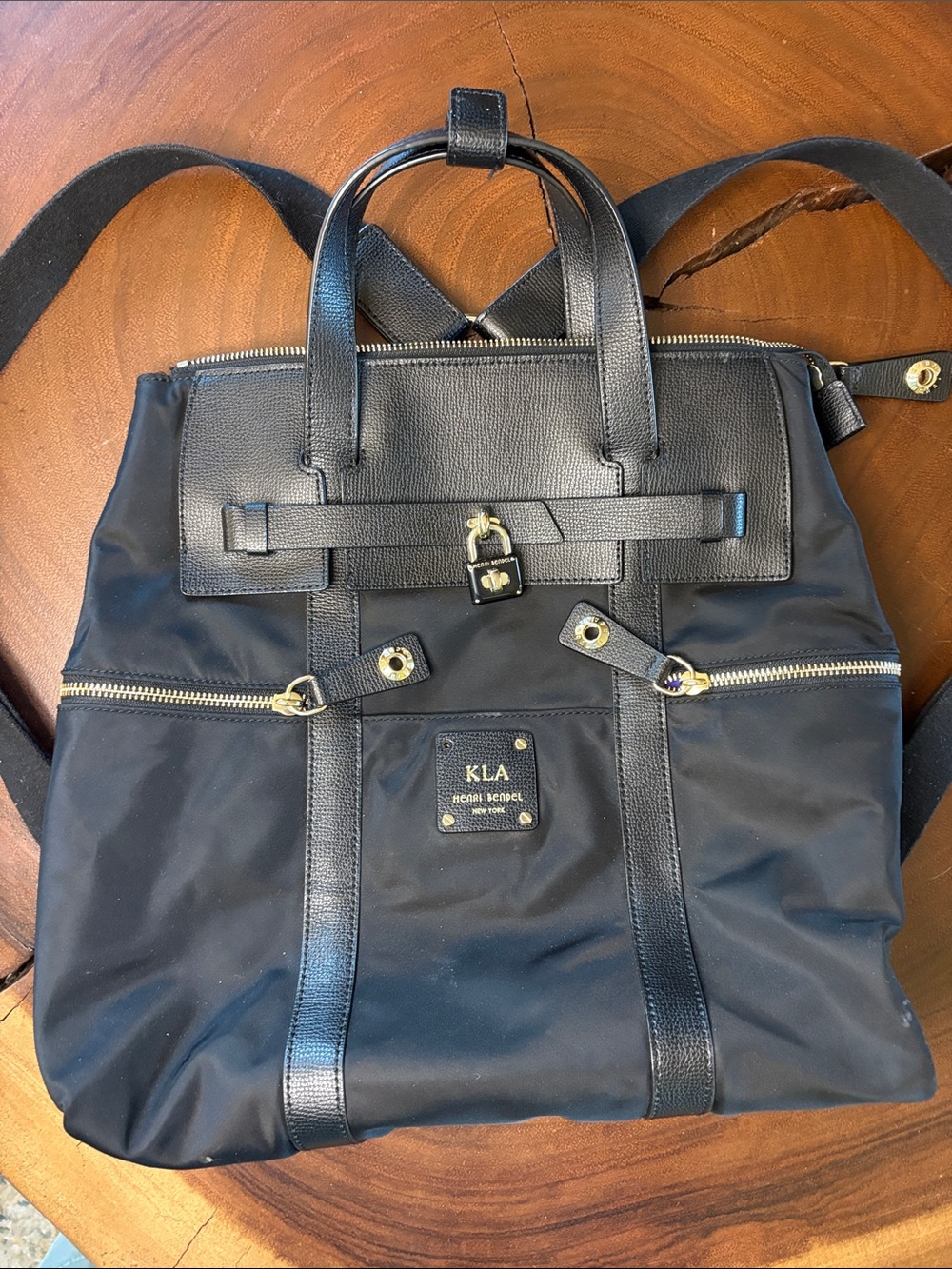 HENRI BENDEL Jetsetter Black Nylon Convertible Backpack Crossbody Bag